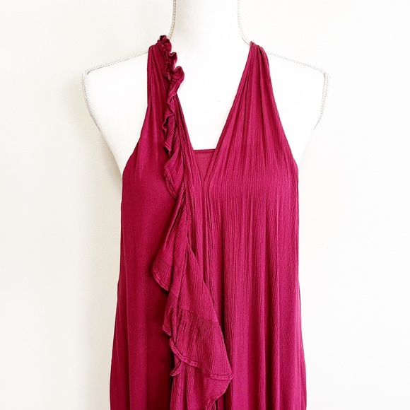 Free People Tiered Summer Wrap Around Ruffle Maxi Dress Red Berry Size XS - Picture 5 of 9